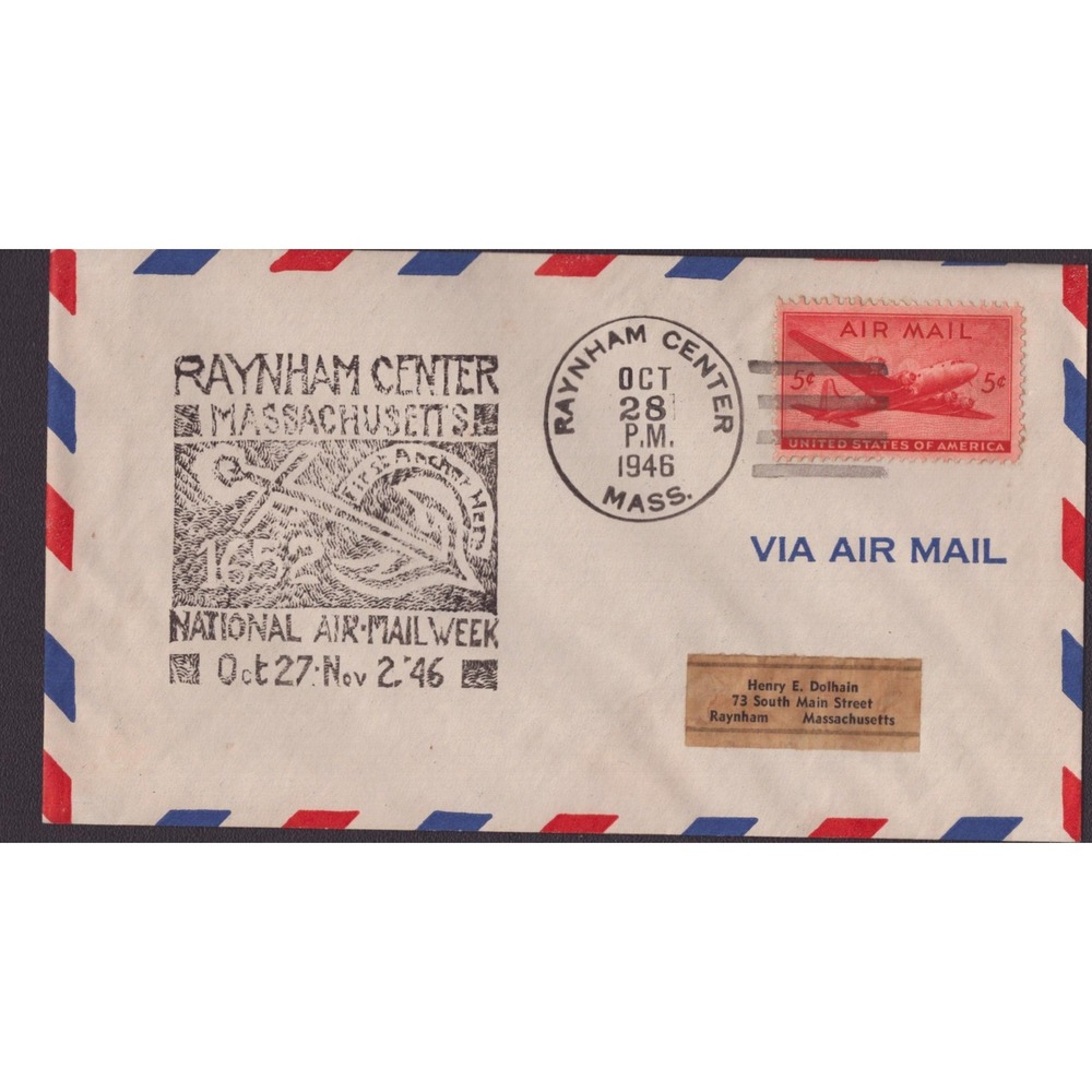 Vintage 1946 National Air Mail Week Raynham Center MA First Day Cover Envelope - Picture 1 of 2